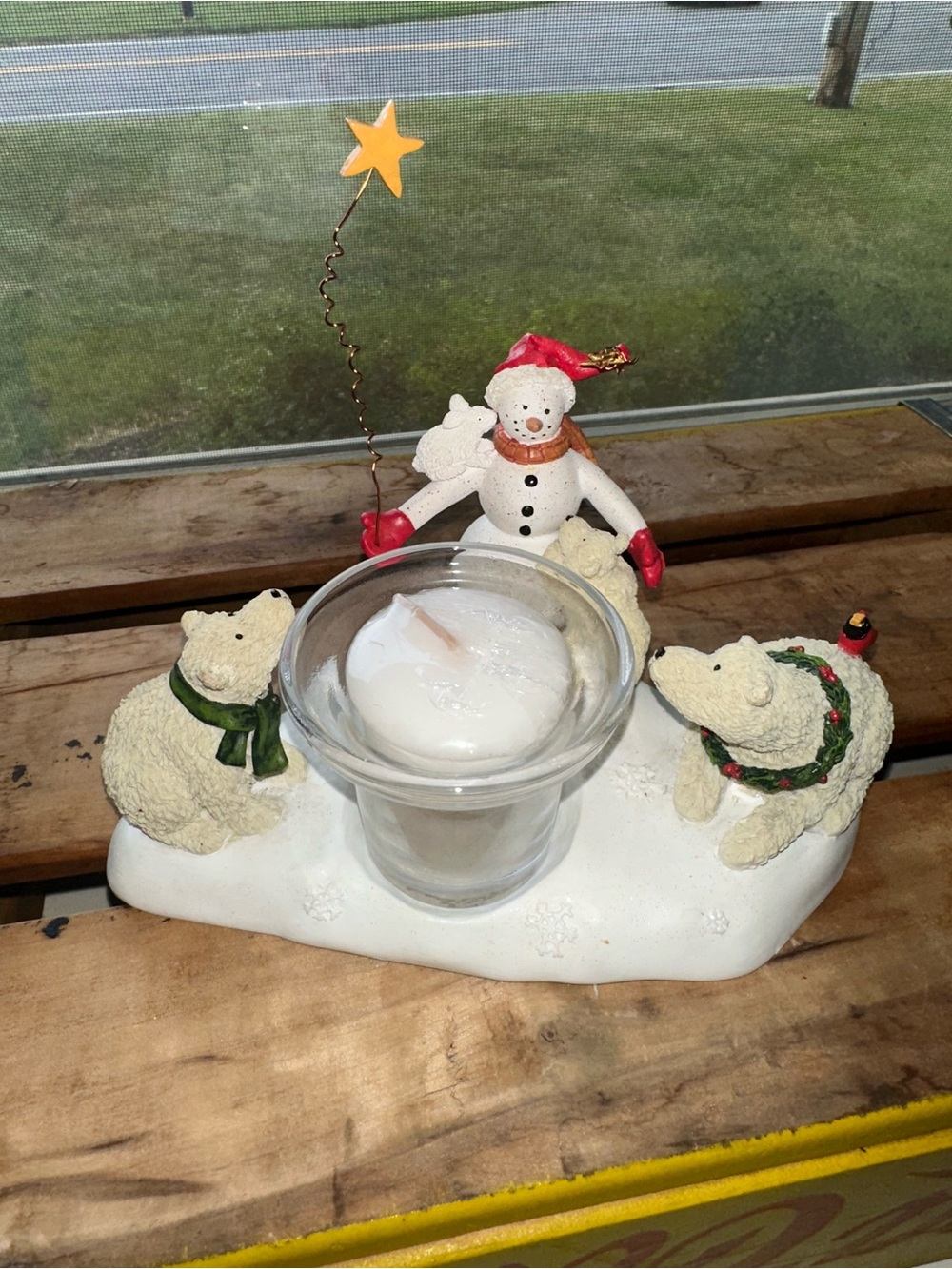 Department 56 Snowman & Polar Bears Votive Candle Holder - EUC - Like New